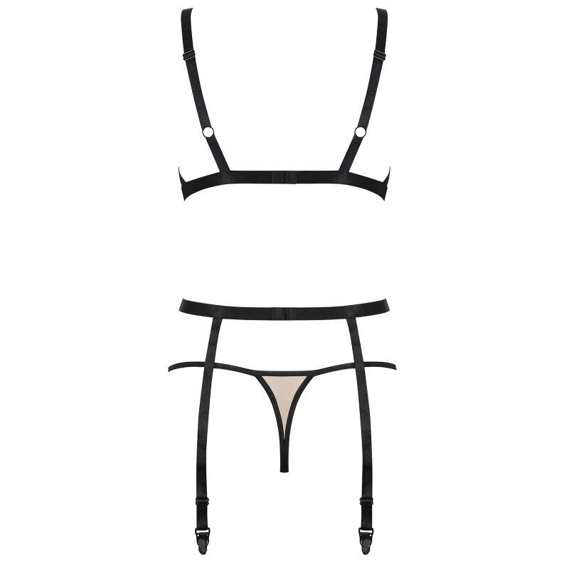 Set Lenjerie Trei Piese, Obsessive - Nudelia, Portjartier Inclus, S/M Nude/Negru