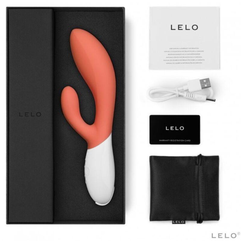 Vibrator Rabbit, Lelo - Ina 3, Stimulare Dubla Punct G si Clitoris, Luxury Coral