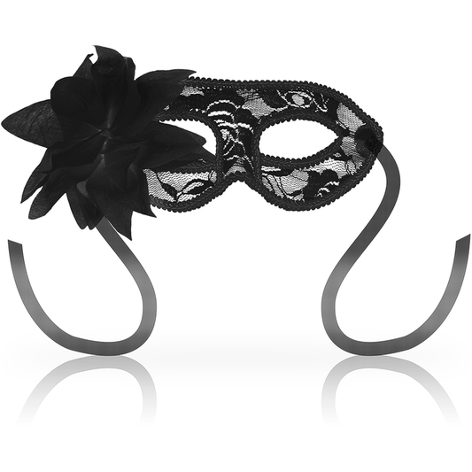 Masca pentru Ochi, OHMAMA - Model Venetian cu Dantela si Floare, Neagra, Marime Unica