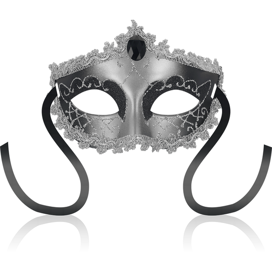 Masca pentru Ochi, OHMAMA - Model Venetian cu Diamant Negru, Gri, Marime Unica