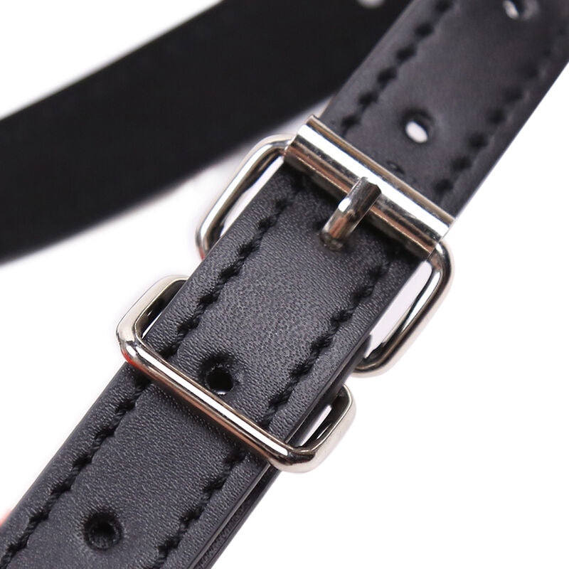 Gag cu Curea, Ohmama - Red Lip, Curea Reglabila din Piele, Rosu