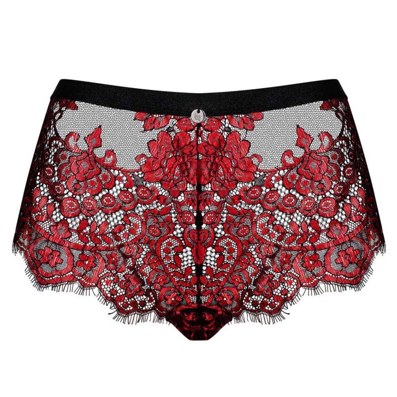 Chiloti Sexy, Obsessive - Redessia, Dantela Florala si Fundita din Satin, S/M / Negru si Rosu