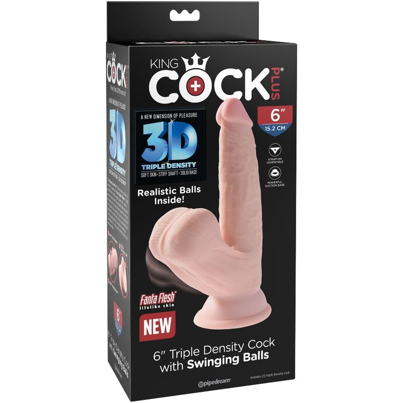 Dildo, King Cock - Plus 3D, cu Testicule, 12.7 CM