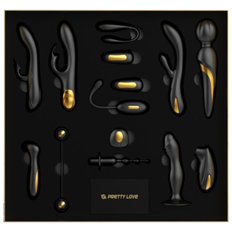 Kit Jucarii Sexuale, Pretty Love - Queens Luxury Collection, 12 Piese Deluxe, Black & Gold