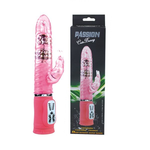 Vibrator Rotator, Baile - Cute Passion Bunny 10F, 10 Functii de Vibratie si Rotire, 27 CM Roz