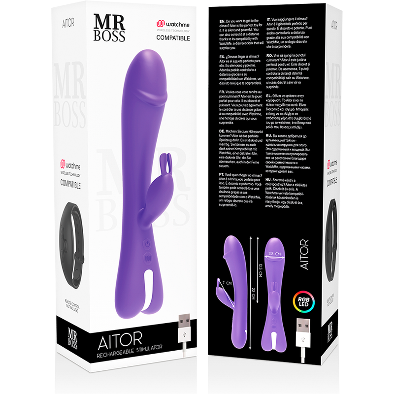 Vibrator Rabbit, Mr Boss - Aitor, Compatibil cu Tehnologia Wireless Watchme, Lila