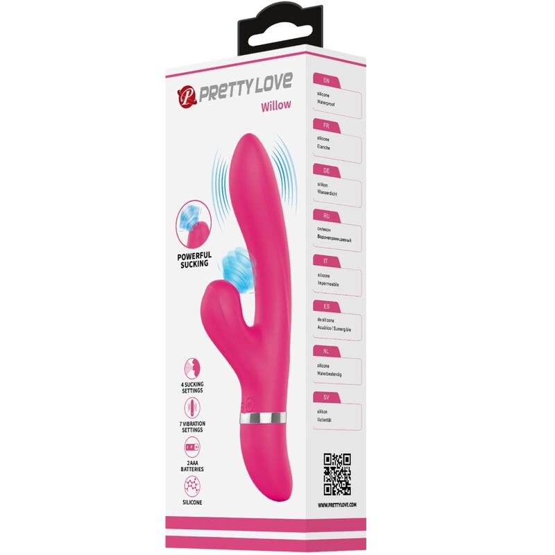 Vibrator Rabbit cu Suctiune, Pretty Love - Willow Rabbit, 7 Functii de Vibratie si 4 Functii de Suctiune, Magenta