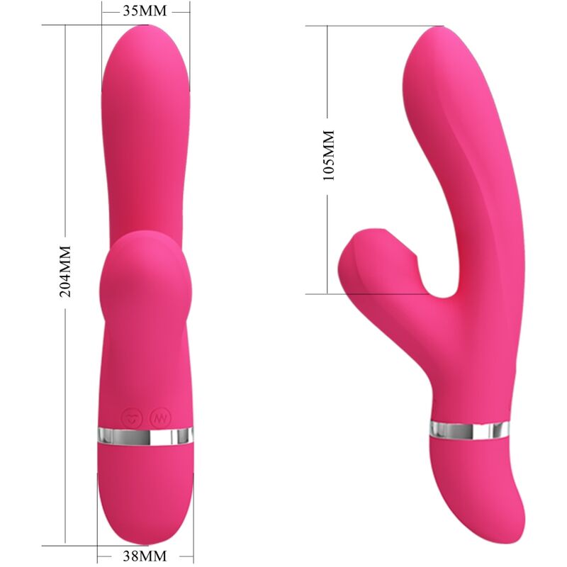 Vibrator Rabbit cu Suctiune, Pretty Love - Willow Rabbit, 7 Functii de Vibratie si 4 Functii de Suctiune, Magenta