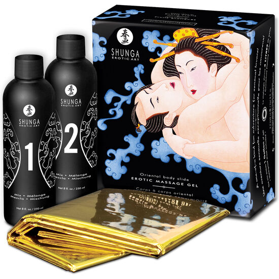 Gel de Masaj Erotic, Shunga - Oriental Body To Body, cu Fructe Exotice, 2 x 250 ML