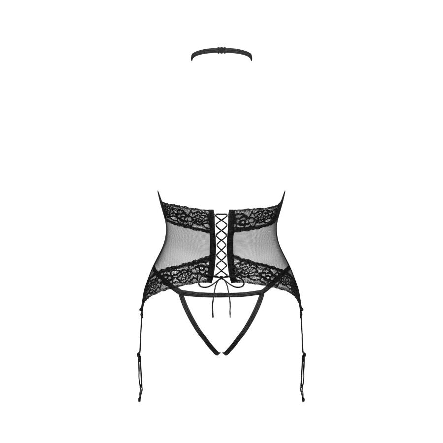 Corset, Obsessive - Lacrisia, cu Choker si Tanga Deschisa, XL/XXL Negru