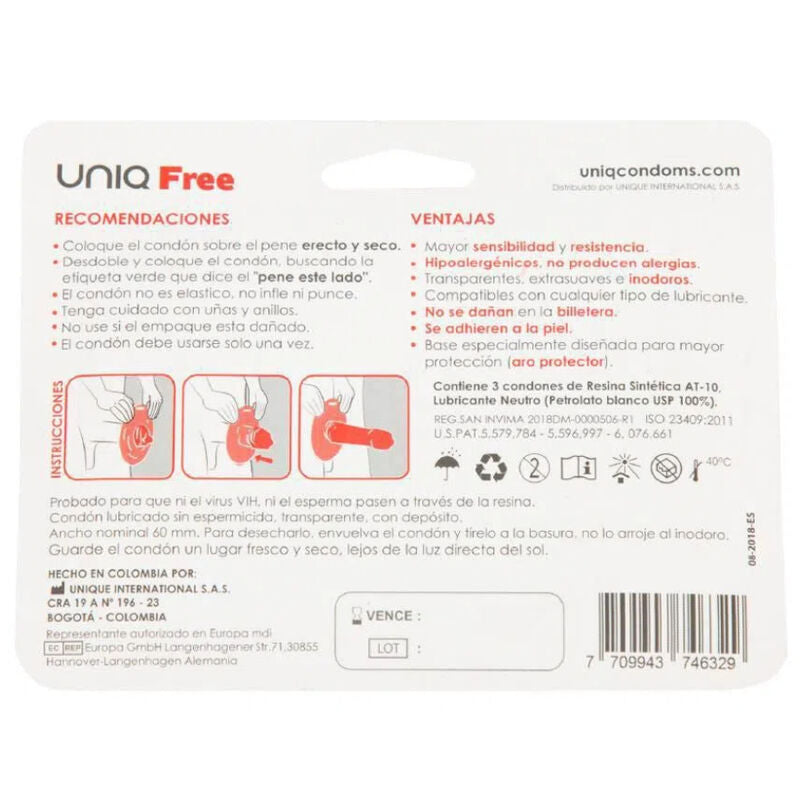 Prezervative, Uniq - Free, Latex Free cu Inel Protector, 3 Unitati