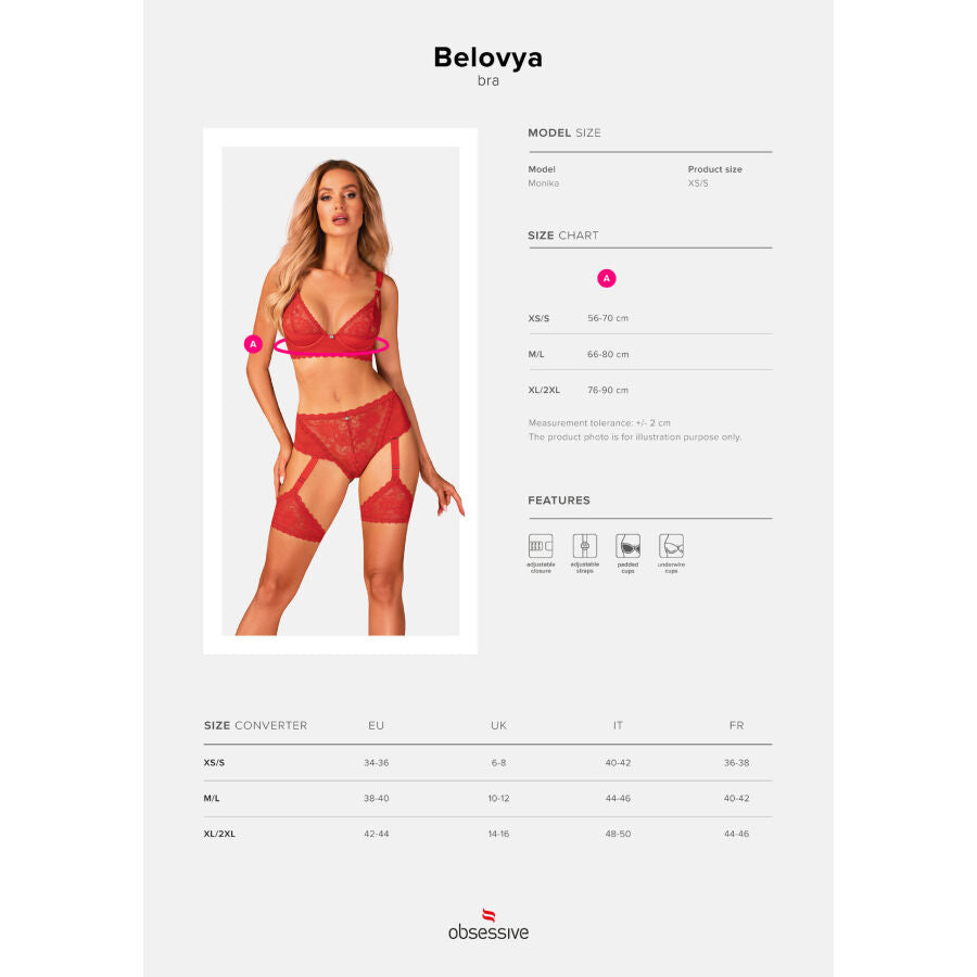 Sutien, Obsessive - Belovya, Cupe cu Sarme, XS/S Rosu