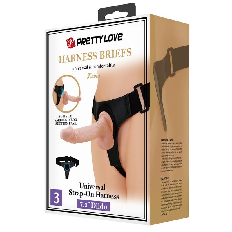 Dildo, Pretty Love - Harness Briefs Kevin, Rezistent la Apa, 19 CM Natural