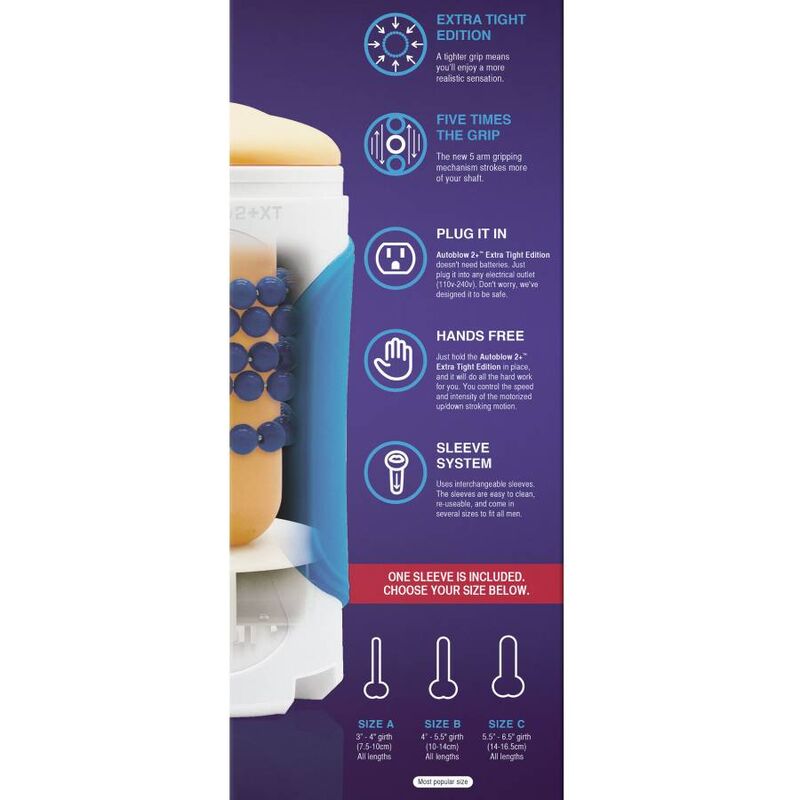 Masturbator, Autoblow - 2+ XT, Maneci Interschimbabile, Marimea A