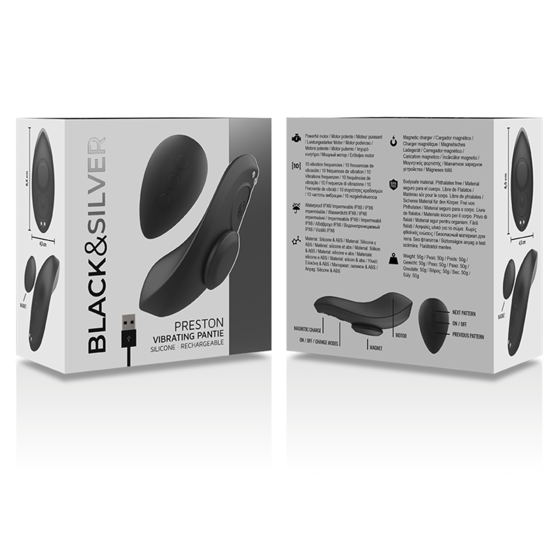 Vibrator Clitoris pentru Chiloti, Black&Silver - Preston, Control cu Telecomanda, Negru