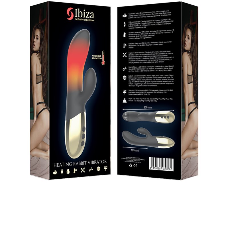 Vibrator Rabbit, Ibiza - Heating Rabbit, cu Functie de Incalzire, Negru si Auriu