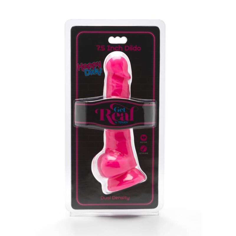 Dildo, Get Real - Happy Dicks, cu Bile, 19 CM Roz