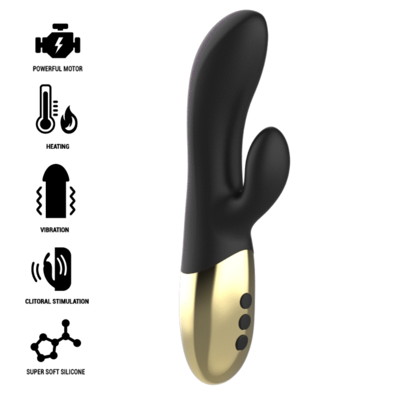 Vibrator Rabbit, Ibiza - Heating Rabbit, cu Functie de Incalzire, Negru si Auriu
