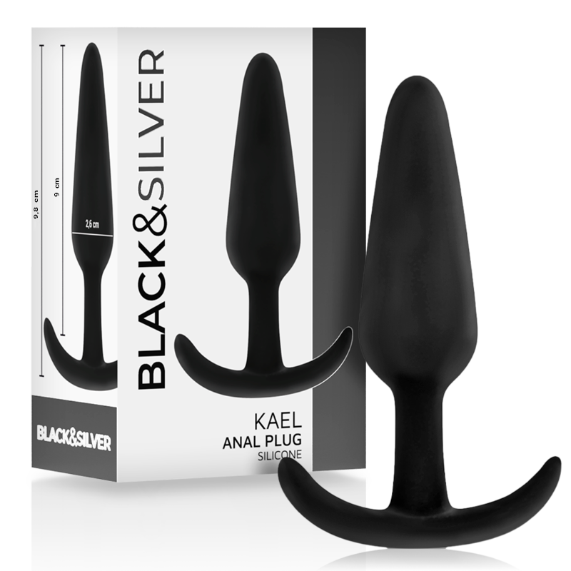 Plug Anal, Black&Silver - Hansel, Silicon cu Maner Mediu, 9.8cm x 2.6cm