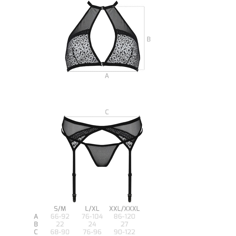 Set Erotic, Passion - Satara Line, cu Portjartier, S/M Negru