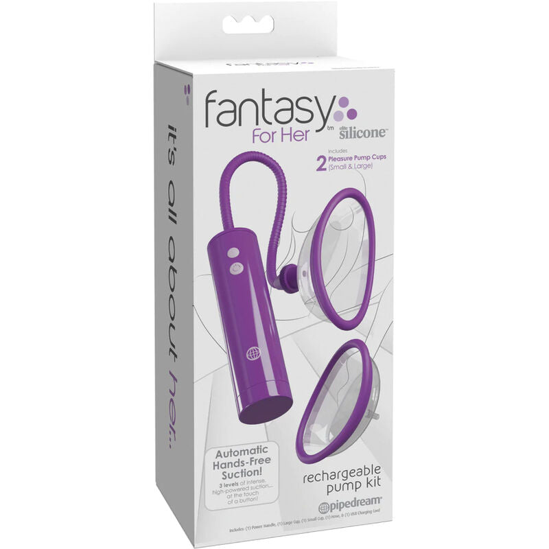 Kit Pompa de Suctiune Clitoris, Pipedream - Fantasy For Her, Reincarcabila USB, Marime S/L