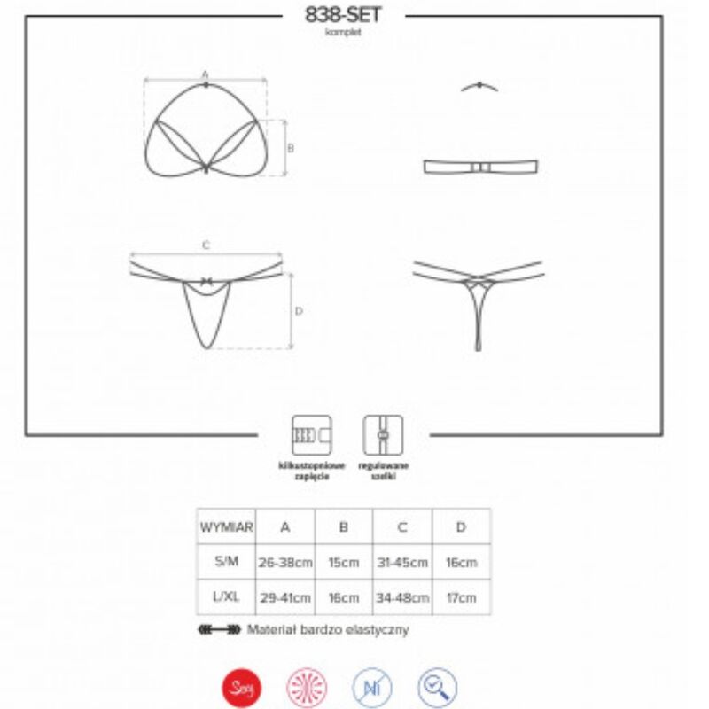 Set Doua Piese, Obsessive - 838, Dantelat, Negru S/M