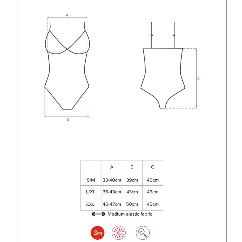 Body, Obsessive - 810-TED-1, Dantela Transparenta, S/M Negru