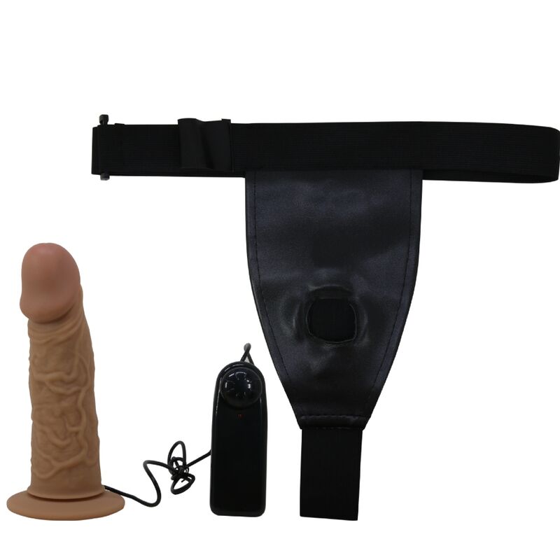 Chiloti Harness, Pretty Love, cu Dildo Vibrator Inclus, Maro
