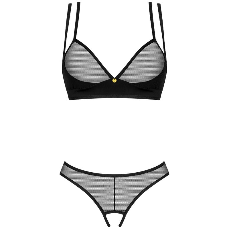 Set Lenjerie, Obsessive - Nesari, Doua Piese cu Deschidere, Negru XL/XXL