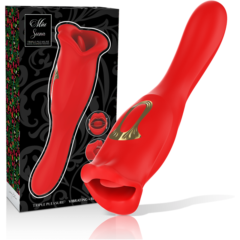 Vibrator, Mia - Siena Triple Pleasure Vibrating + Biting, 2 Motoare Puternice, Rosu