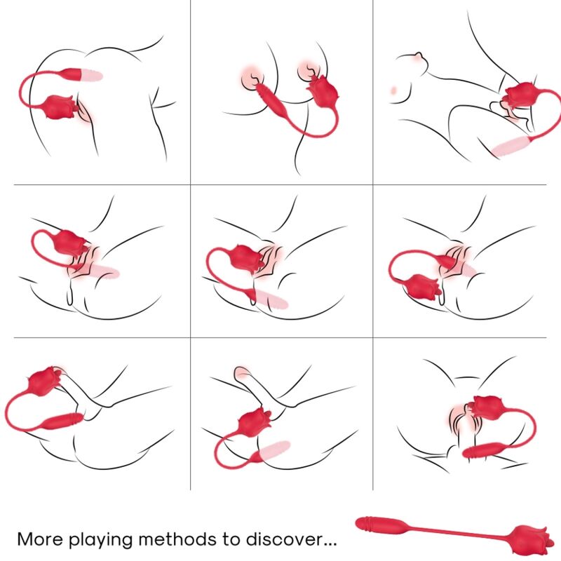 Stimulator Clitoris, Armony - Rose 3 in 1, Suctiune si Miscare Sus-Jos, Rosu