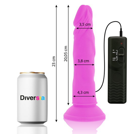 Dildo Vibrator Flexibil, DIVERSIA - TPR cu Telecomanda cu Fir, Mov, 23 cm