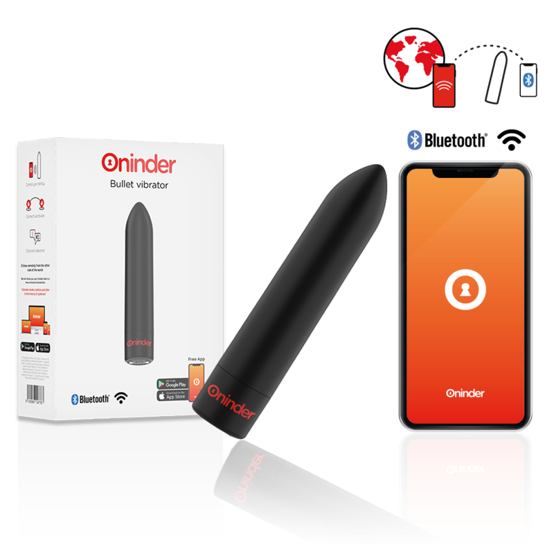 Vibrator Bullet, Oninder - Berlin, Control prin Aplicatie, 8.5 X 2 CM Negru