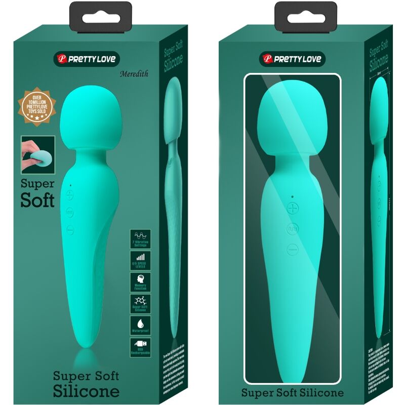 Vibrator Wand, Pretty Love - Meredith, Rezistent la Apa, Verde Aqua