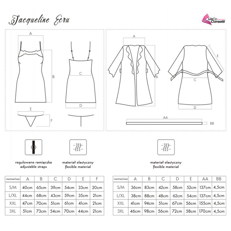 Set Lenjerie, Livco Corsetti Fashion - Jacqueline LC 90249, 3 Piese Halat Camasa si Tanga, S/M Ecru