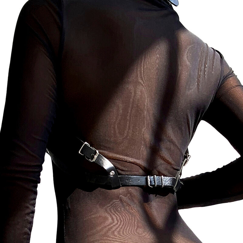 Ham de Piept din Piele, Subblime, Detaliu cu Lanturi, Marime Unica Negru