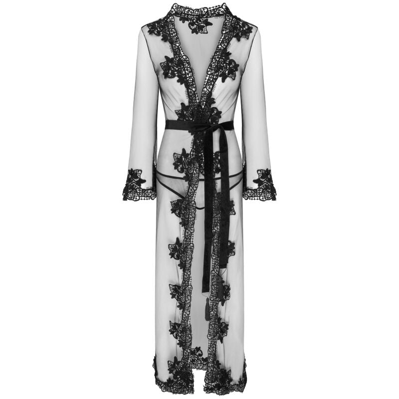 Set Halat si Chilot, Livco Corsetti Fashion - Nokina LC-XG055, Broderie Eleganta, Negru One Size