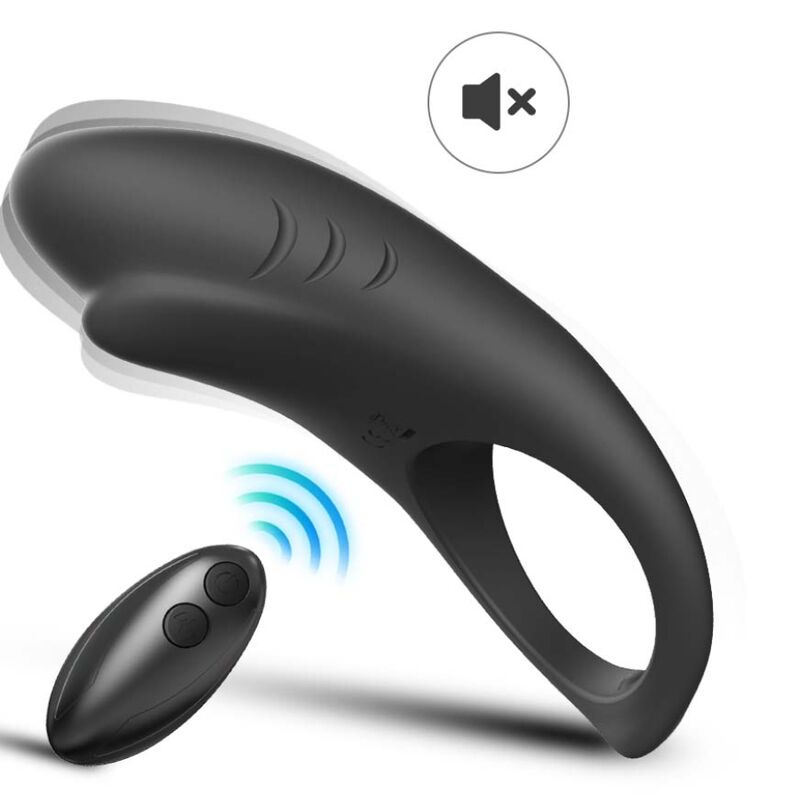 Inel Vibrator pentru Cupluri, Armony - Shark, cu Telecomanda si 9 Moduri de Vibratie, Negru