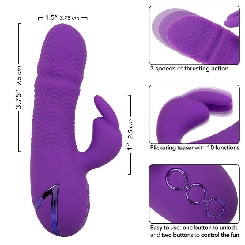 Vibrator Rabbit, CalExotics - California Dreaming Manhattan Beach Marvel, Stimulator Dual cu Vibratii si Impingere, Mov