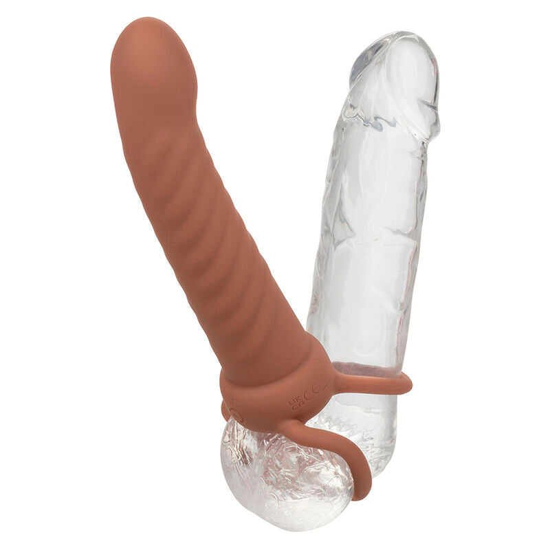 Strap On Dual, Calexotics - Maxx Ribbed Dual Penetrator, 10 Vibratii, Maro