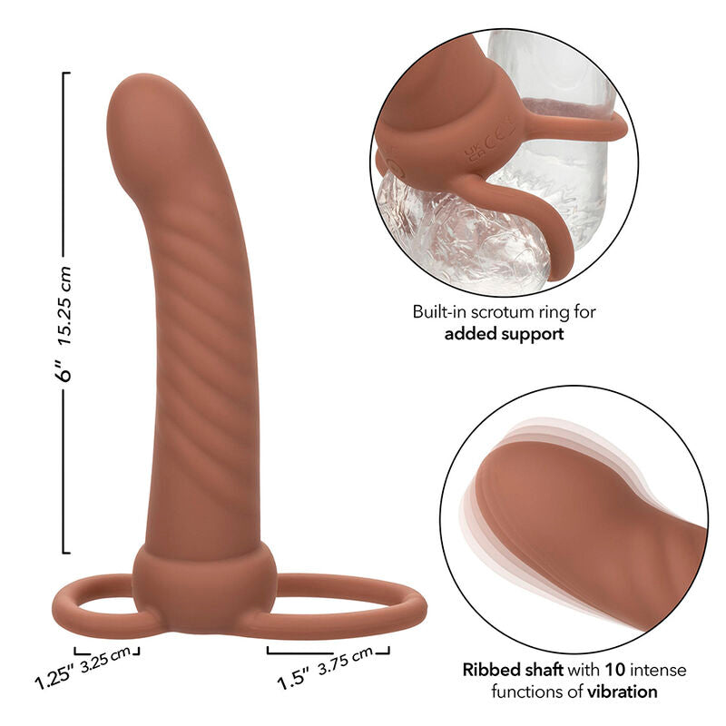 Strap On Dual, Calexotics - Maxx Ribbed Dual Penetrator, 10 Vibratii, Maro