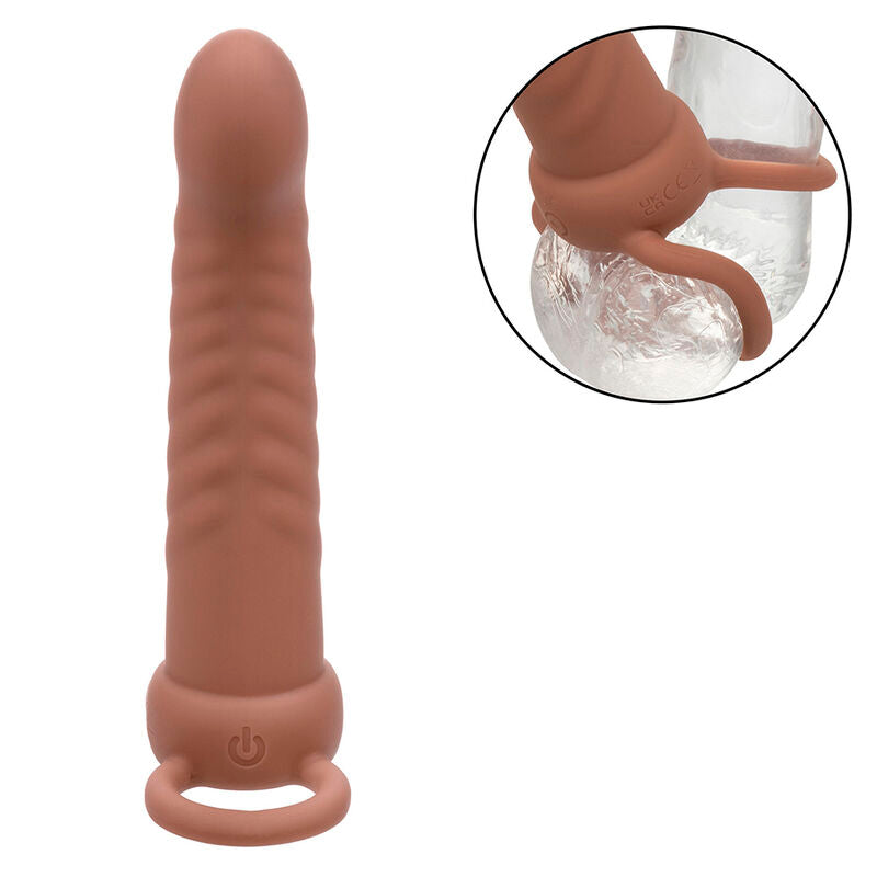 Strap On Dual, Calexotics - Maxx Ribbed Dual Penetrator, 10 Vibratii, Maro