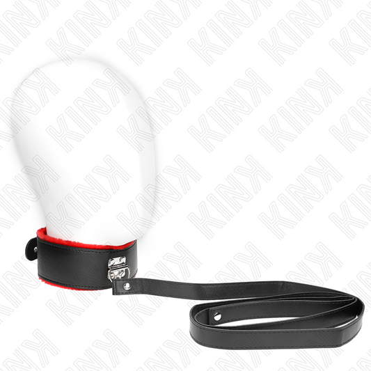 Zgarda cu Lesa BDSM, KINK - Curea Piele Rosie, Reglabila 40-48 cm x 6 cm, Lesa 116 cm