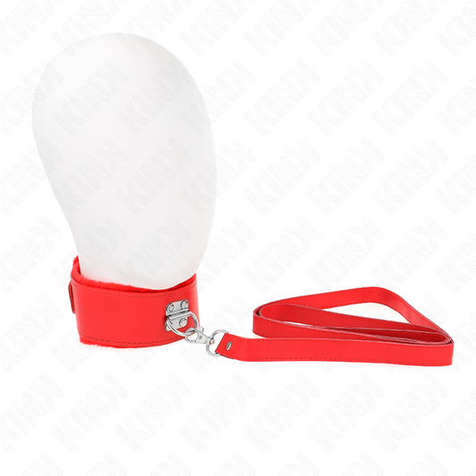 Zgarda BDSM cu Lesa, KINK - Model 4, Nituri Argintii, Rosie, Reglabila 40-48 cm x 6 cm, Lesa 116 cm