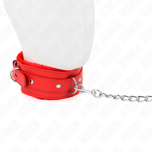 Zgarda cu Lesa si Restrictii BDSM, KINK - Rosie, Reglabila 36-42 cm, Lesa 65 cm, 5,5 cm Latime