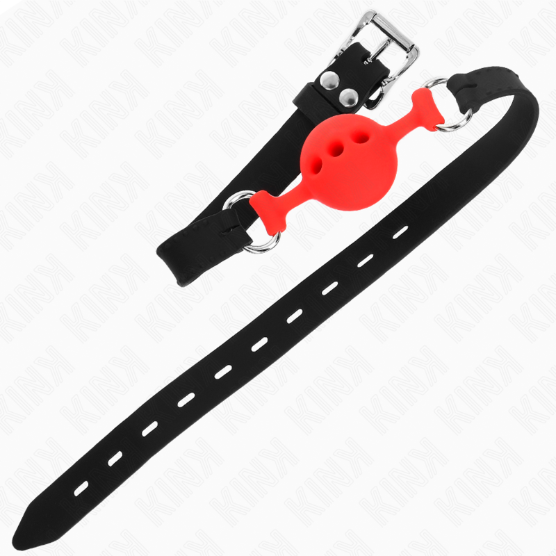 Gag Siliconic, Kink, cu Minge, 55 x 2 CM Minge 4 CM Marime S Rosu Ajustabil 35-51 CM