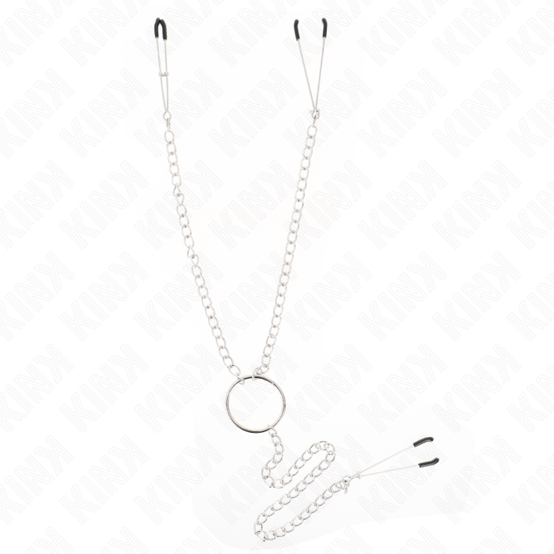 Cleme pentru Sfarcuri si Clitoris, Kink - Model 1, Triplu cu Lant