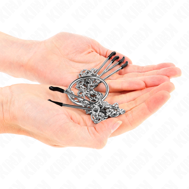 Cleme pentru Sfarcuri si Clitoris, Kink - Model 1, Triplu cu Lant