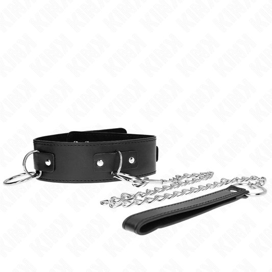 Zgarda cu Lesa BDSM, KINK - 3 Inele Model 2, Reglabila 36-43 cm, Latime 5 cm, Lesa 65 cm