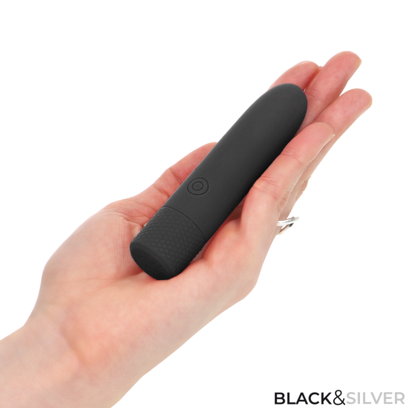 Vibrator Bullet, Black&Silver - Geri, Reincarcabil USB 8 Vibratii, Negru 10 X 2.2 CM